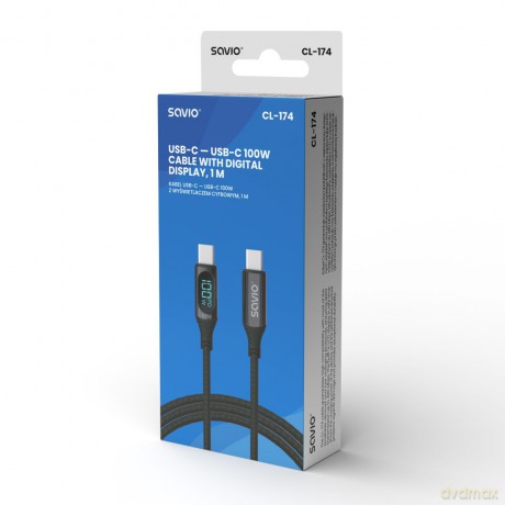 Kabel USB - USB C z wyświetlaczem, 100W, CL-174 [KABEL]