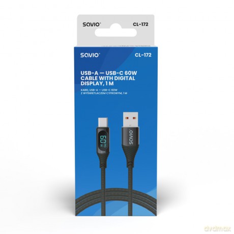 Kabel USB - USB C z wyświetlaczem, 60W, 1m, CL-172 [KABEL]