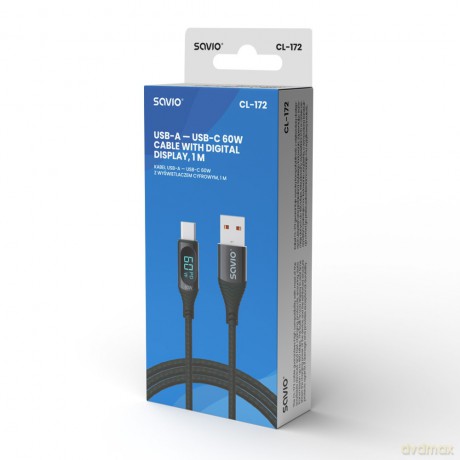 Kabel USB - USB C z wyświetlaczem, 60W, 1m, CL-172 [KABEL]