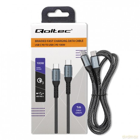 Kabel USB 2.0 typ C | USB 2.0 typ C 100W | QC 3.0 | PD | 1m | Czarny [KABEL]