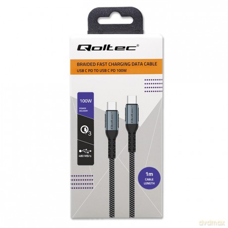 Kabel USB 2.0 typ C | USB 2.0 typ C 100W | QC 3.0 | PD | 1m | Czarny [KABEL]