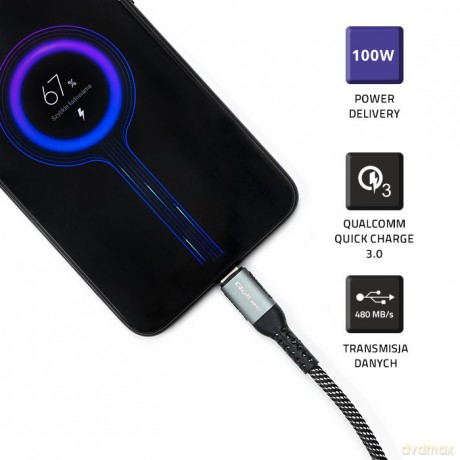 Kabel USB 2.0 typ C | USB 2.0 typ C 100W | QC 3.0| PD | 1.5m | Czarny [KABEL]