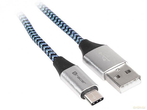 Kabel USB 2.0 Type-C A męski - C męski 1,0m czarno-niebieski [KABEL]