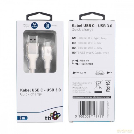 Kabel USB 3.0 - USB C 2m PREMIUM 3A biały TPE [KABEL]