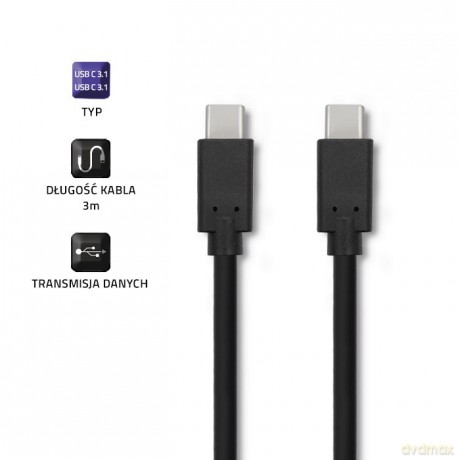 Kabel USB 3.1 typ C męski | USB 3.1 typ C męski | 3m | Czarny [KABEL]