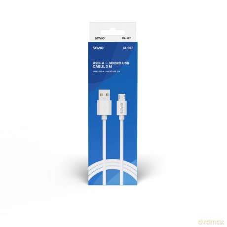 Kabel USB- A - micro USB, 2A, 3m, CL-167 [KABEL]