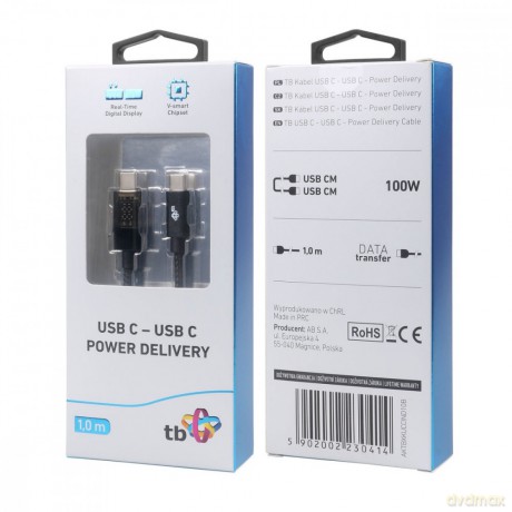 Kabel USB C - USB C 1m ze wskaźnikiem mocy ładowania LED (100 W) [KABEL]