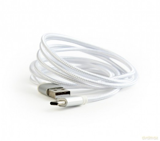 Kabel USB Typ-C oplot tekstylny/1.8m/srebrny [KABEL]