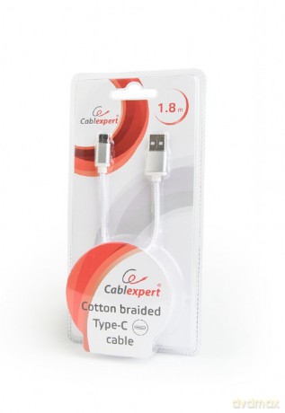 Kabel USB Typ-C oplot tekstylny/1.8m/srebrny [KABEL]