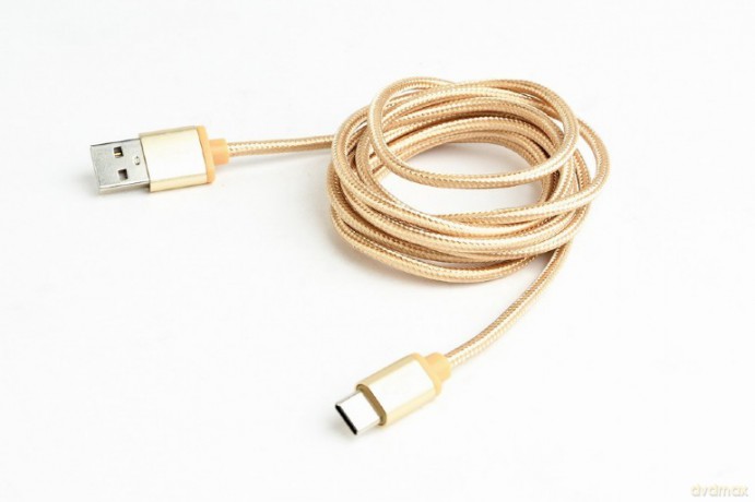 Kabel USB Typ-C oplot tekstylny/1.8m/złoty [KABEL]