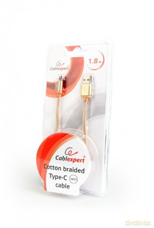 Kabel USB Typ-C oplot tekstylny/1.8m/złoty [KABEL]