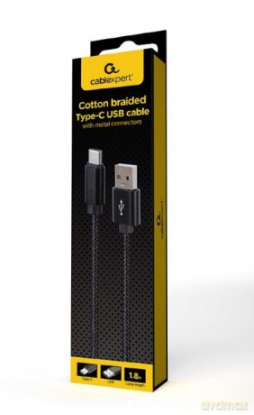 Kabel USB-A USB-C oplot 1.8m czarny box [KABEL]