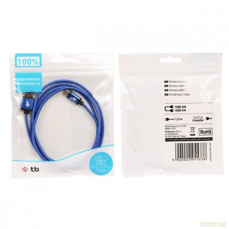 Kabel USB-USB C 1.5m niebieski sznurek [KABEL]
