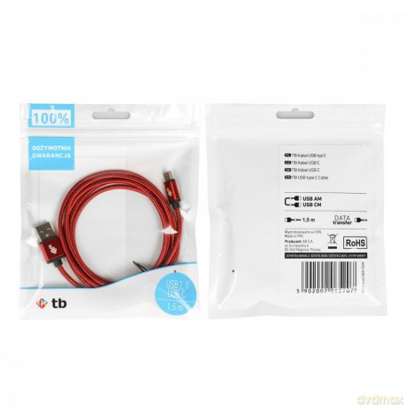 Kabel USB-USB C 1.5m rubinowy sznurek [KABEL]