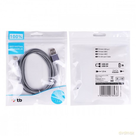 Kabel USB-USB C 1.5m szary sznurek [KABEL]