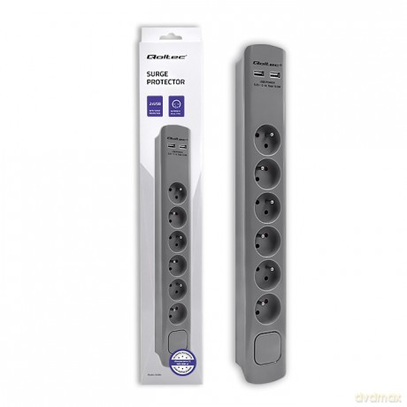 Listwa antyprzepięciowa | 6 gniazd | 2xUSB | 1.8m | Szara