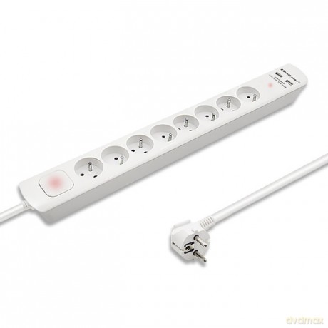 Listwa antyprzepięciowa | 8 gniazd | 2xUSB | 1.8m | Biała