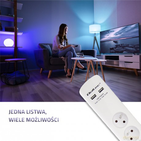 Listwa antyprzepięciowa | 8 gniazd | 2xUSB | 1.8m | Biała