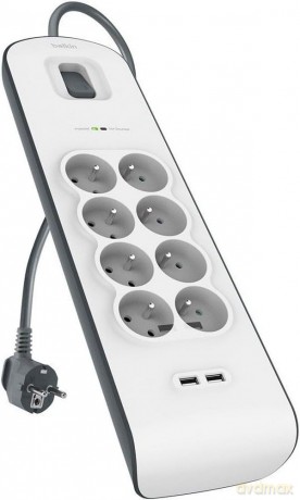 Listwa antyprzepięciowa 8 gniazd 900J 2xUSB 2m szary