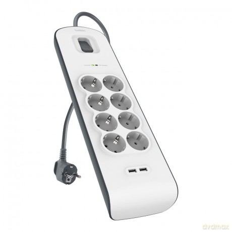 Listwa antyprzepięciowa 8 gniazd schuko 900J 2xUSB 2m szary