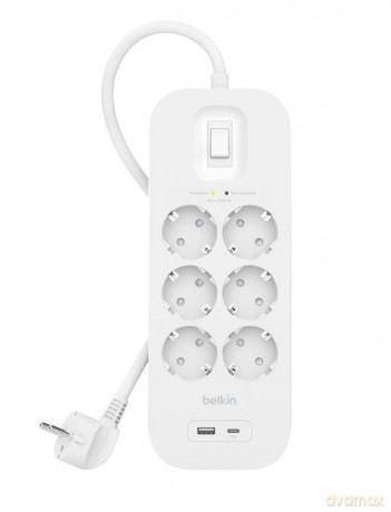Listwa przeciwprzepięciowa SurgePlus 6x Schuko 1xUSB-A 1xUSB-C 650J 2m
