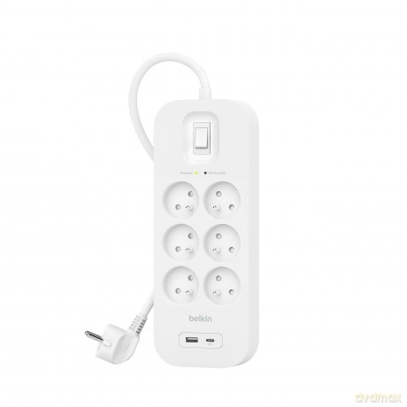 Listwa przeciwprzepięciowa SurgePlus 6xFR 1xUSB-A 1xUSB-C 650J 2M