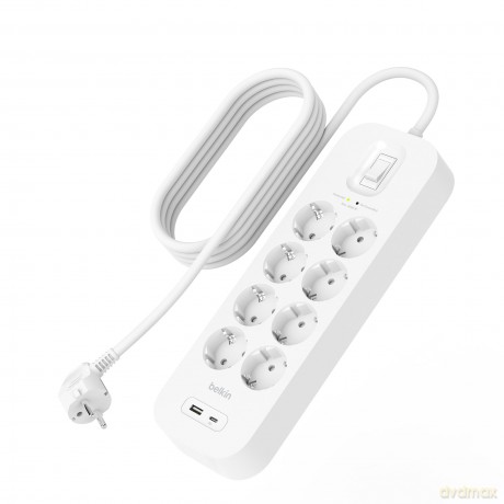 Listwa przeciwprzepięciowa SurgePlus 8x schuko 1xUSB-A 1xUSB-C 900J 2m