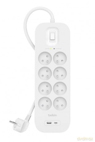 Listwa przeciwprzepięciowa SurgePlus 8xFR 1xUSB-A 1xUSB-C 900J 2M