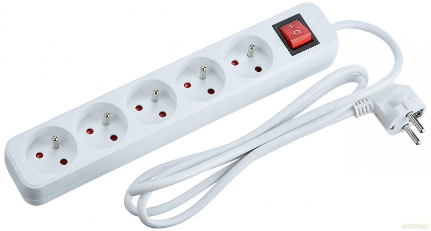 Listwa zasilająca 1.5m, biała, 5 gniazd, z wyłącznikiem, kabel wykonany z pełnej miedzi