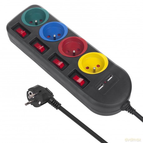 Listwa zasilająca z wyłącznikami 4 gniazda + 2xUSB przedłużacz MCE229B Czarna