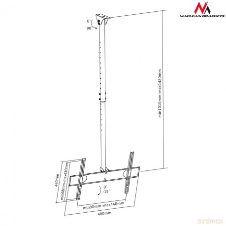 Maclean Uchwyt do telewizora sufitowy 32-65" MC-631 50kg max vesa 400x400 TV