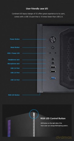 Obudowa S5 Black ATX Mid Tower PC Case RGB fan TG