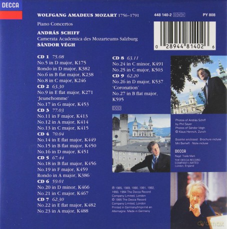 Andras Schiff/Sandor Vegh: Wolfgang Amadeus Mozart: Klavierkonzerte [9CD]