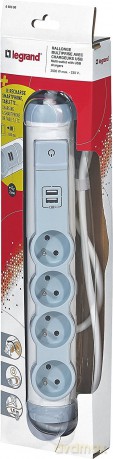 Przedłużacz 4x2P+Z 1,5m 2xUSB