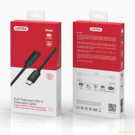 Przedłużacz USB-C 3.1 10Gbps; 4K; PD 100W; M/F; 1m; C14086BK-1M [KABEL]