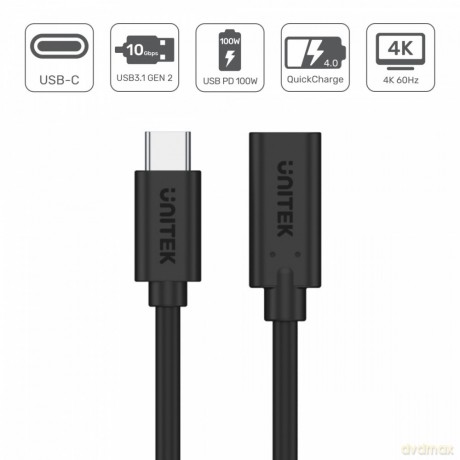 Przedłużacz USB-C 3.1 GEN 2; 4K; PD 100W; 0,5m; M/F; C14086BK [KABEL]