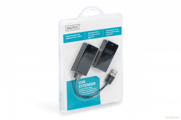 Przedłużacz/Extender USB 1.1 po skrętce Cat.5e/6 UTP/SFP do 45m, czarny, 20cm [KABEL]