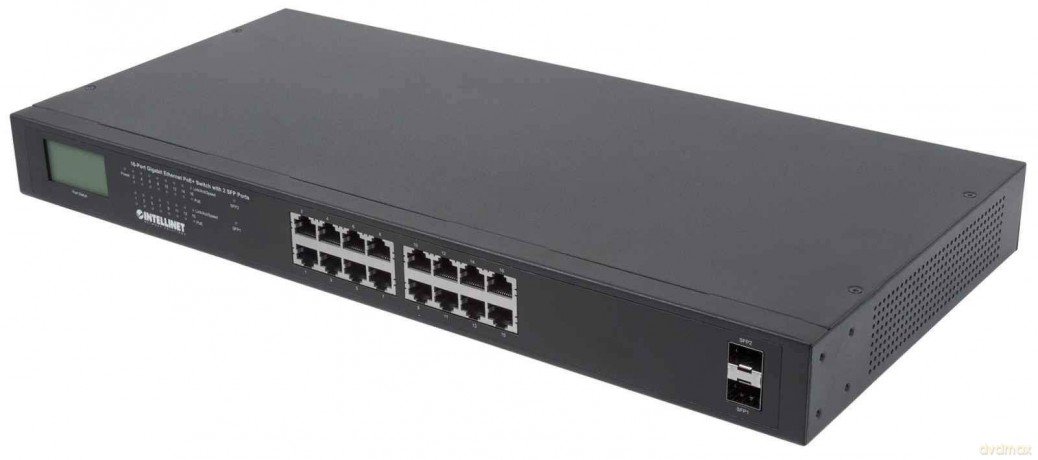 Przełącznik Gigabit 16x RJ45, POE+, 2x SFP, LCD, Rack 19