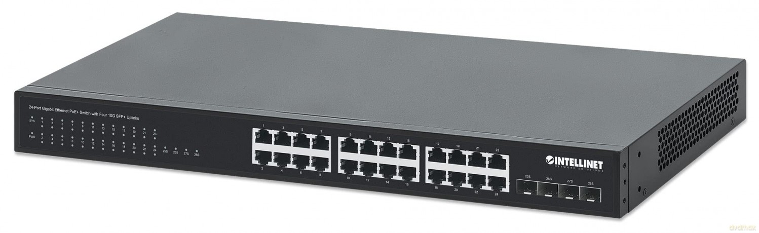 Przełącznik Gigabit 24x RJ45 PoE+, 4x SFP+ 10G Uplink
