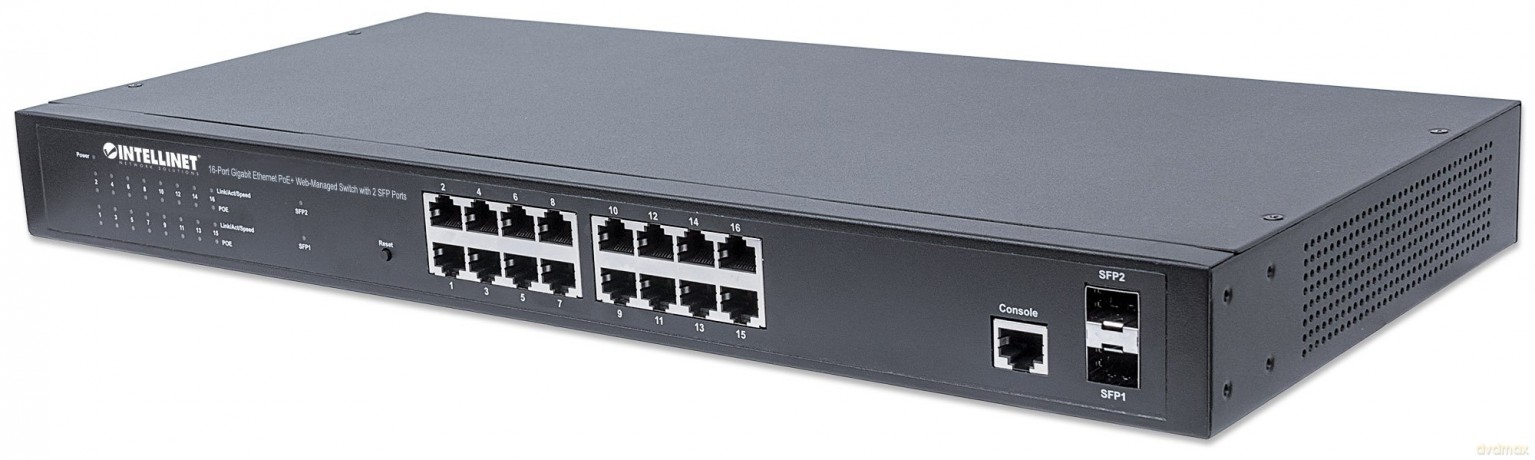Przełącznik Gigabit zarządzalny 16x RJ45 PoE+/2 sloty SFP