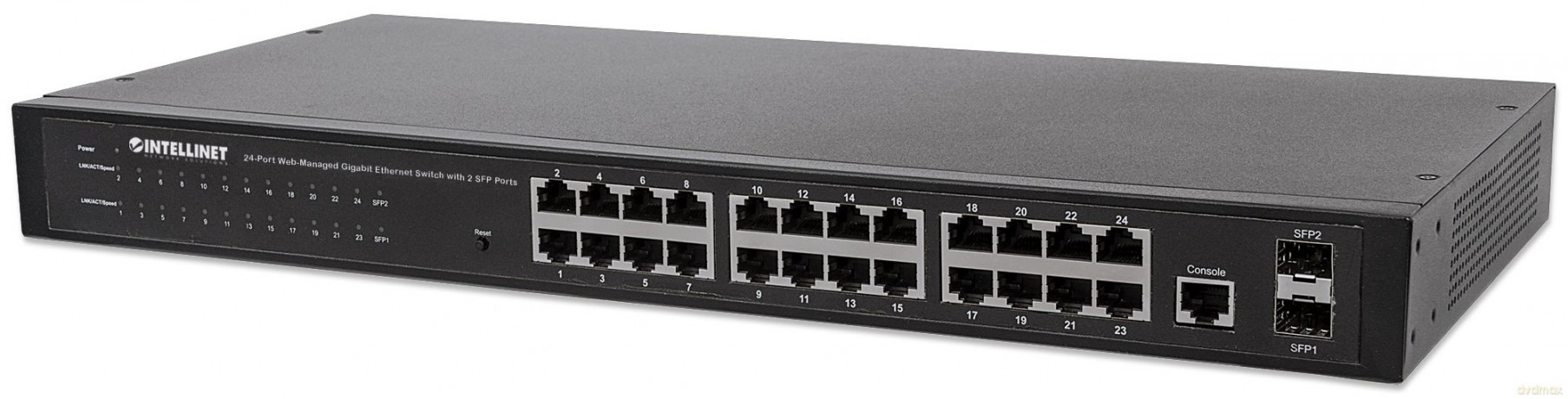 Przełącznik Intellinet Giga 24x RJ45 + 2x SFP WEB-SMART VLAN QOS Rack