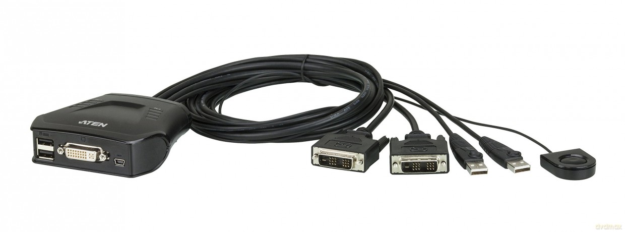 Przełącznik KVM z 2 portami USB DVI i zdalnym selektorem portów CS22D [KABEL]