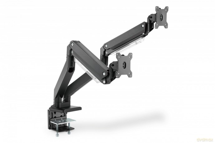 Ramię biurkowe podwójne z zaciskiem, 2xLCD, max. 35", max. obciążenie 2x15kg, ze sprężyną gazową