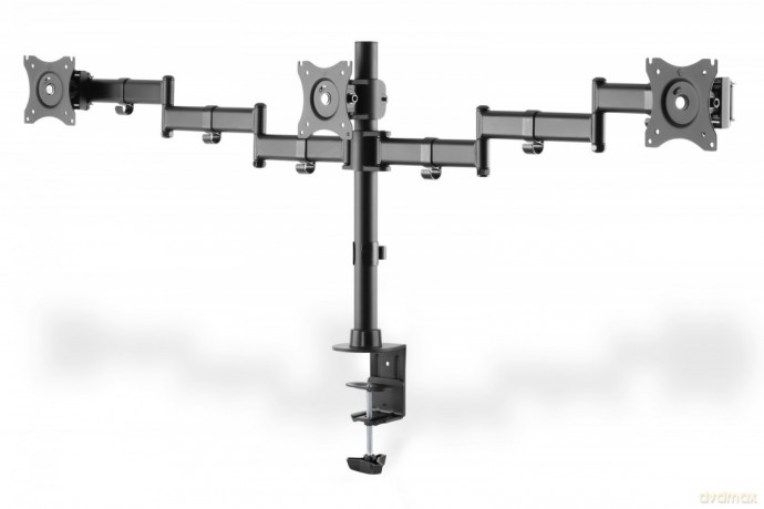 Stojak biurkowy potrójny z zaciskiem, 3xLCD, max. 27, max. obciążenie 8kg, uchylno-obrotowy 360