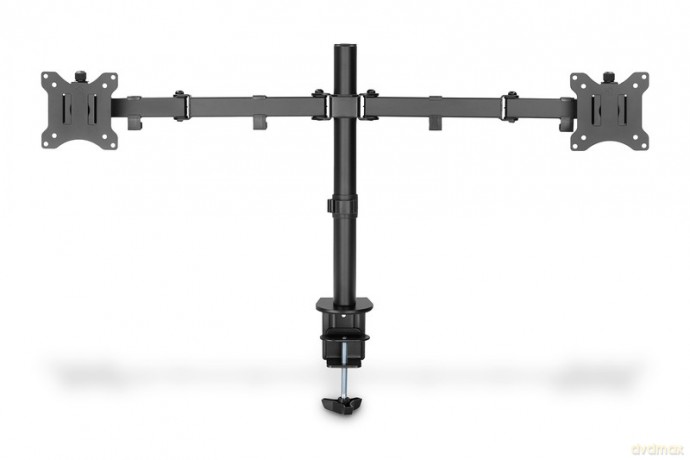 Uchwyt biurkowy podwójny z zaciskiem 2xLCD max. 32" max. Obciążenie 2x 8kg uchylno-obrotowy czarny