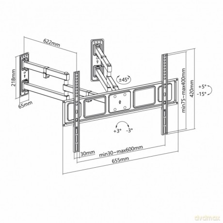 Uchwyt do TV LED/LCD 32-70" 45KG AR-85 regulca pion/poziom Narożny 622mm
