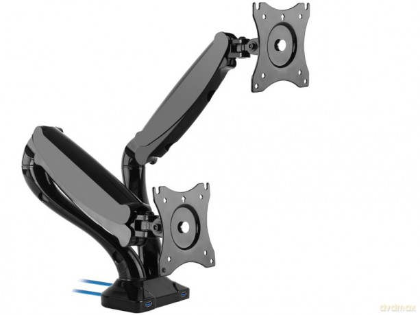 Uchwyt na 2 monitory czarny MC-674 gazowa sprężyna usb 13"-27" 6 kgx2