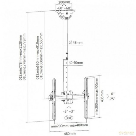 Uchwyt sufitowy LCD/LED 32-55cali czarny, 50kg
