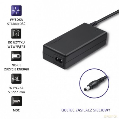 Zasilacz desktopowy 36W | 12V | 3A | 5.52.1 + kabel zasilajcy