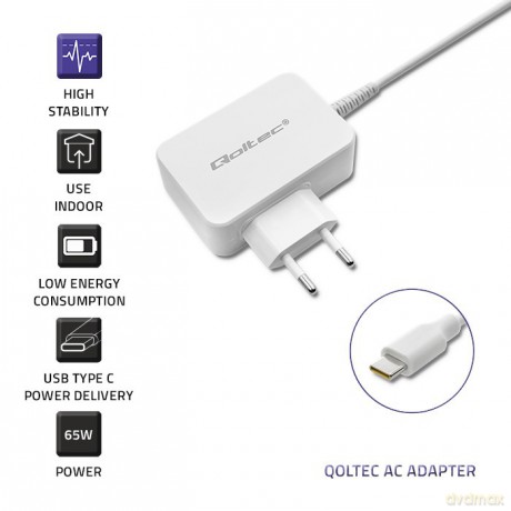 Zasilacz sieciowy 65W | 5-20.3V | 2-3.25A | USB typ C | PD | Biały